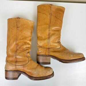 EUC Vintage Herman Shoes Banana Yellow Tan Tall Campus Pull On Boots